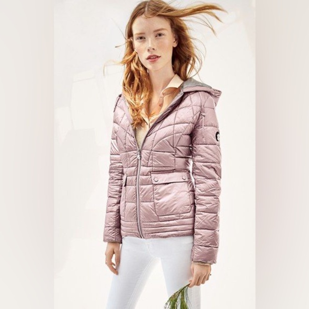 Bernardo Packable Down & PrimaLoft® Fill Hooded Jacket Blush Size Small